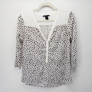 H&M | Dotted Collar 3/4 Sleeve Blouse | Wht & Blk